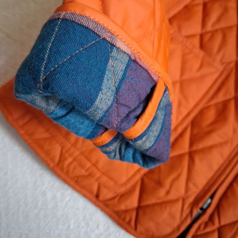 l.l. bean sig orange diamond quilted jacket plaid old money barn chore fall 2 - Picture 6 of 11